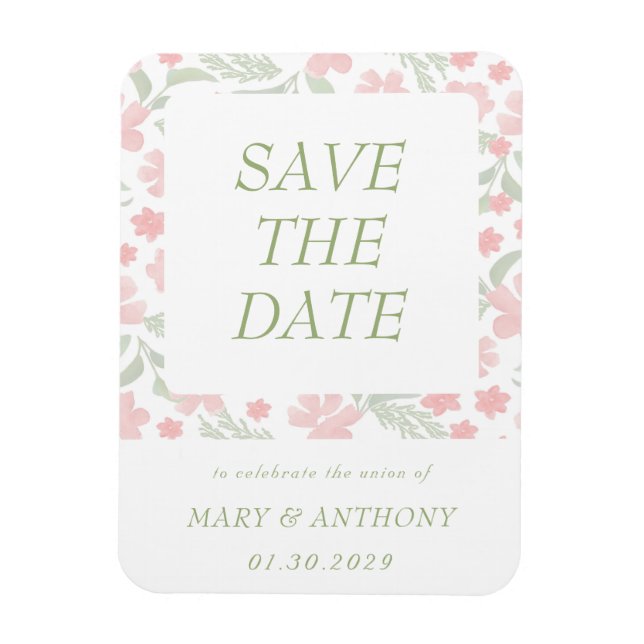 Imán Pink Floral Watercolor Save the Date Magnet (Vertical)