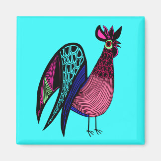 Imán Pink Folk Art Rooster
