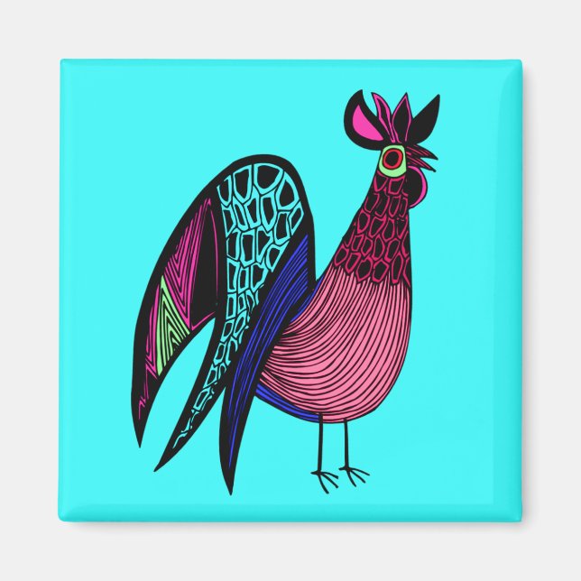 Imán Pink Folk Art Rooster (Frente)