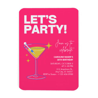 Imán Pink Girly Party Modern 30th Birthday Invitation
