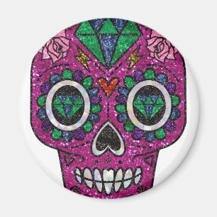 Imán pink glitter sugar skull