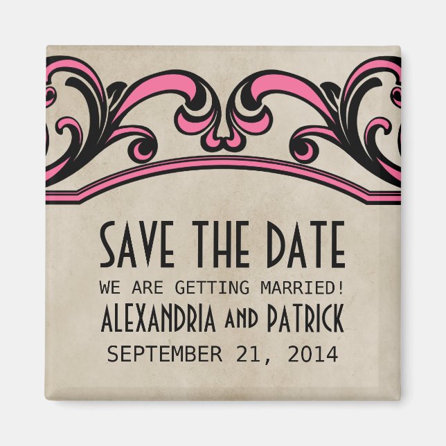 Imán Pink Gothic Swirls Save the Date Magnet (Frente)