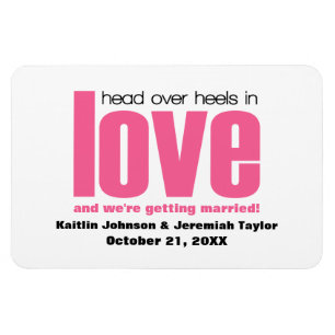 Imán Pink Head Over Heels Save the Date Magnet