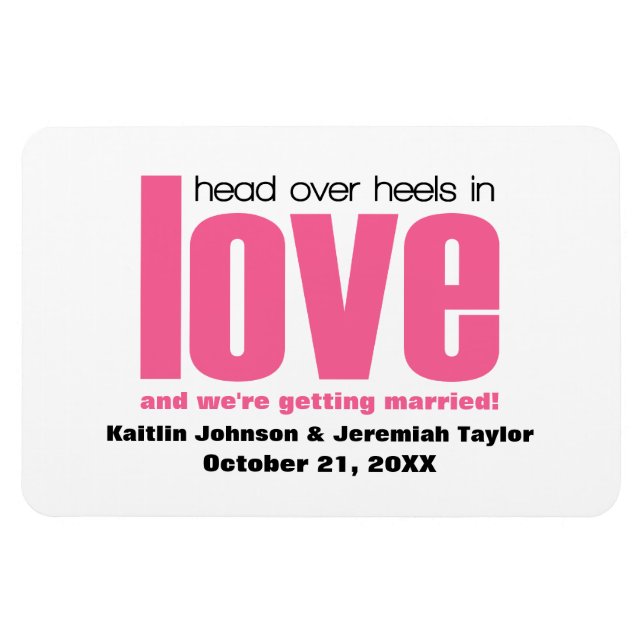 Imán Pink Head Over Heels Save the Date Magnet (Horizontal)