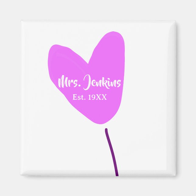 Imán Pink heart balloon Mrs add name est. Add year love (Frente)