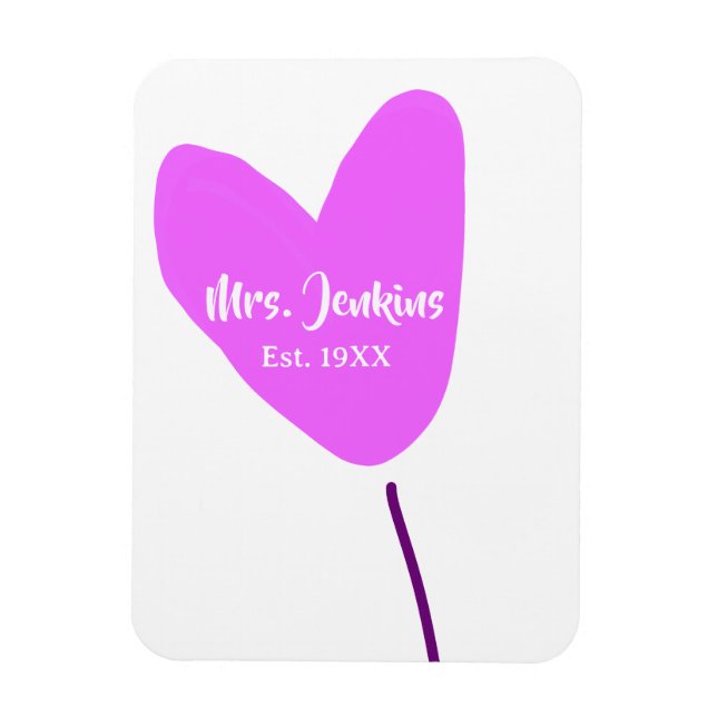 Imán Pink heart balloon Mrs add name est. Add year love (Vertical)