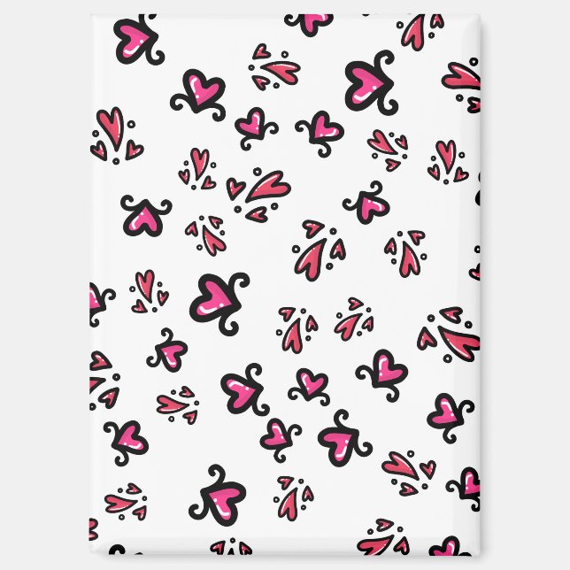 Imán Pink Hearts Pattern – Cute Doodle Design (Anverso)