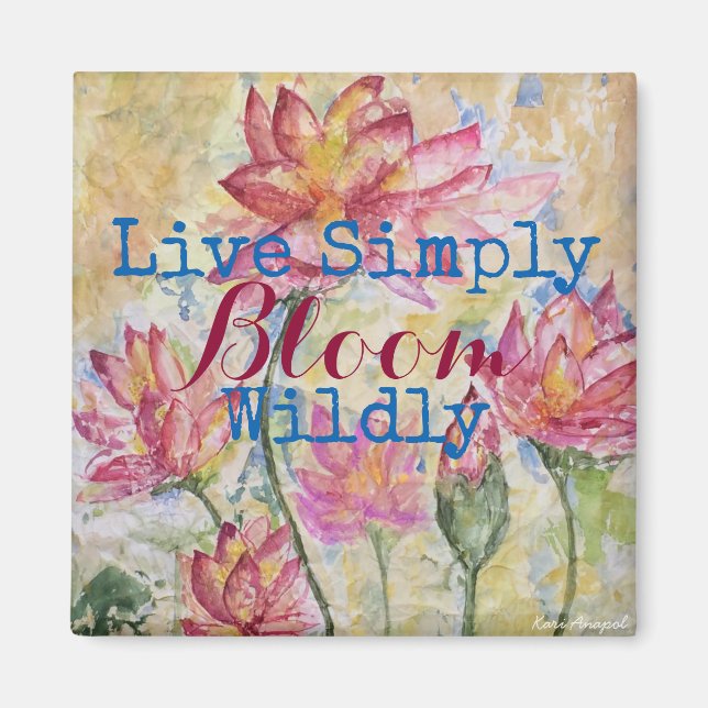 Imán Pink Lotus Watercolor Live Simply Magnet (Frente)