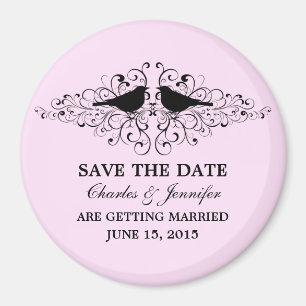 Imán Pink Love Bird Swirls Save the Date Magnet