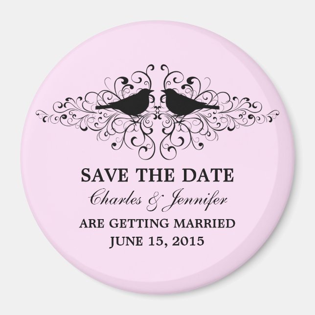 Imán Pink Love Bird Swirls Save the Date Magnet (Frente)
