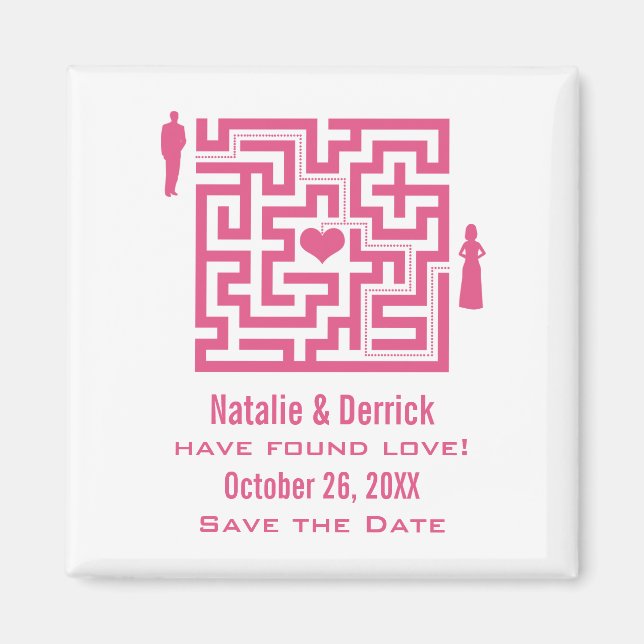 Imán Pink Love Maze Save the Date Magnet (Frente)
