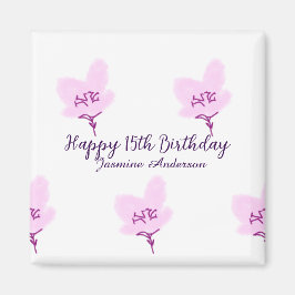 Imán Pink mauve floral 15th birthday quinceanera name d