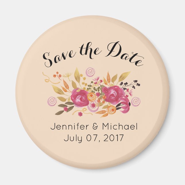 Imán Pink & Orange Floral Bouquet Save The Date Wedding (Frente)