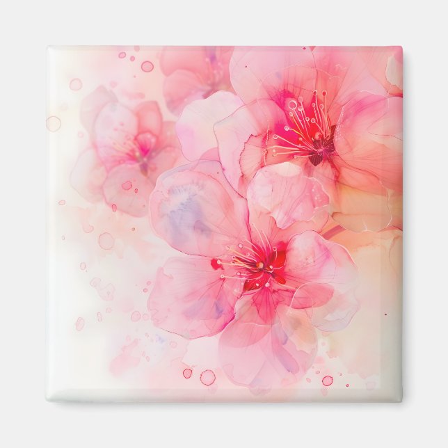 Imán Pink Petal Elegance Watercolor (Frente)