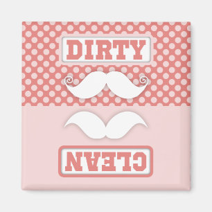 Imán Pink Polka Dot Pattern Mustache Clean Dirty