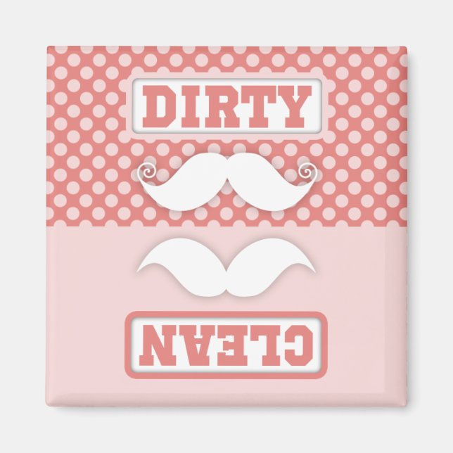 Imán Pink Polka Dot Pattern Mustache Clean Dirty (Frente)