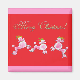 Imán Pink Poodle Retro Merry Christmas Art Magnet