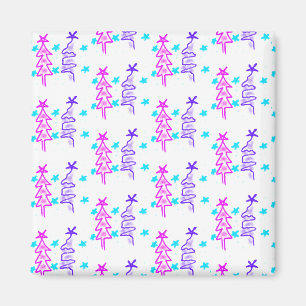 Imán Pink Purple doodle christmas de árbol estrellas de