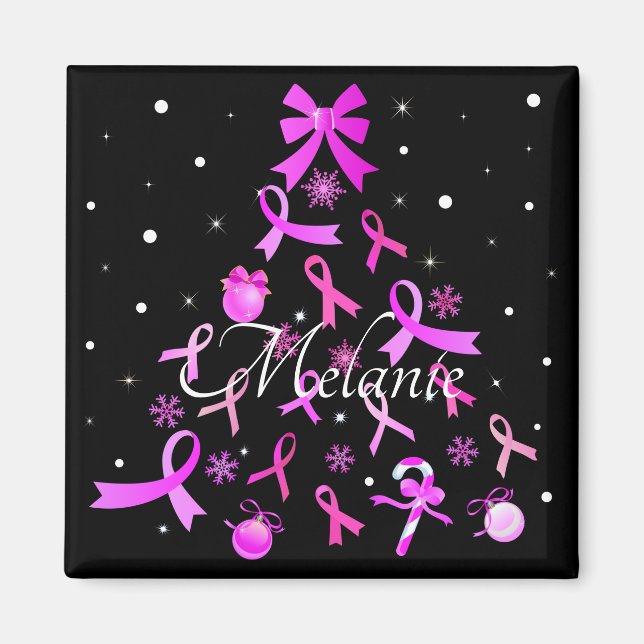 Imán Pink Ribbon Christmas Tree (Frente)