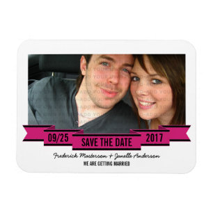 Imán Pink Ribbon Photo Save the Date Magnet