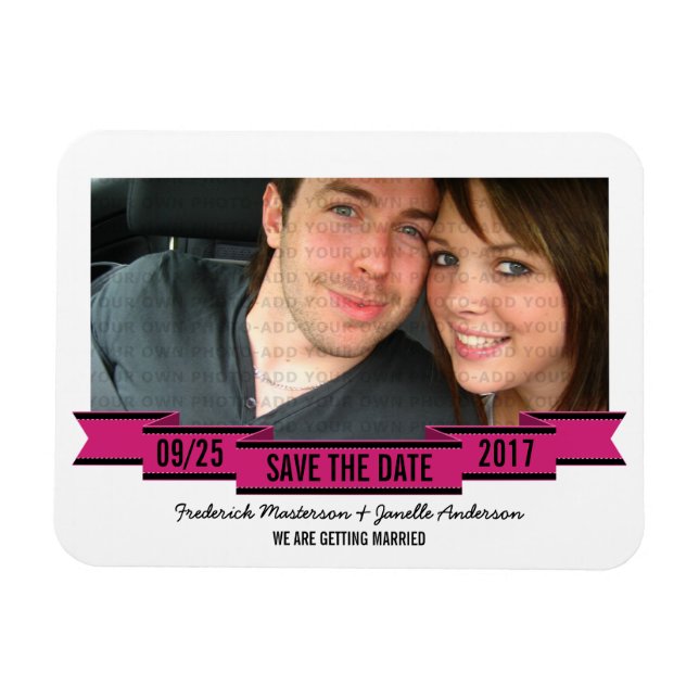 Imán Pink Ribbon Photo Save the Date Magnet (Horizontal)