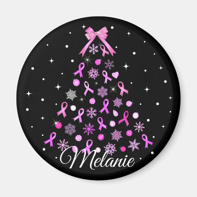 Imán Pink Ribbon Snowflake Christmas Tree (Frente)