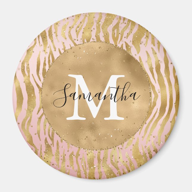 Imán Pink Rubor Gold Zebra Print Glitz Sparkle (Frente)