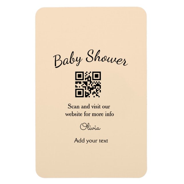 Imán Pink simple baby shower q r code add name text thr (Vertical)