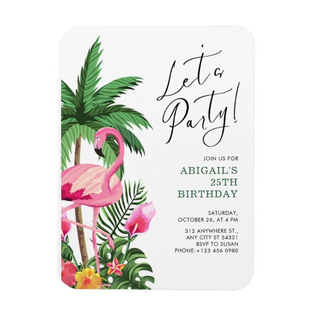 Imán Pink Tropical Hawaiian 25th Birthday Invitation   (Vertical)