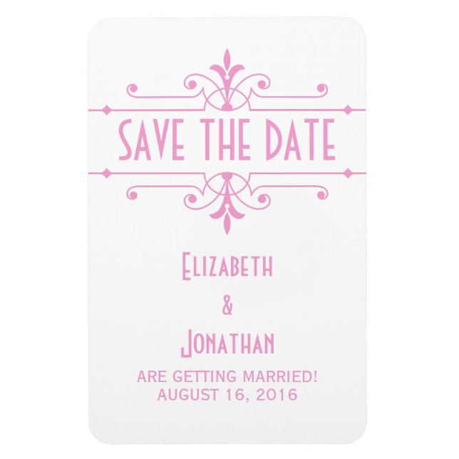 Imán Pink v2 Fancy Ornamental Save the Date Magnet (Vertical)