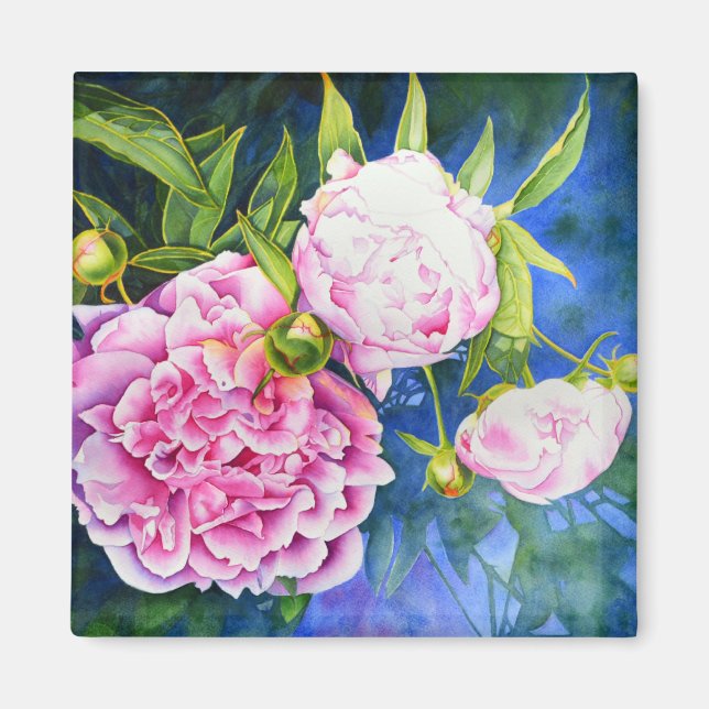 Imán Pink white peony painting | romantic floral (Frente)