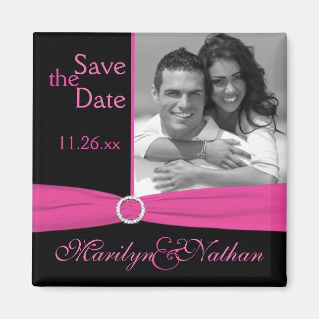 Imán Pink y Black Save the Date Photo Magnet (Frente)