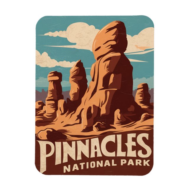 Imán Pinnacles Parque nacional Retro Viaje Arte (Vertical)