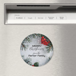 Imán Pino cubierto de nieve, Holly Berries, sin foto