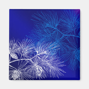 Imán Pino de invierno azul y blanco
