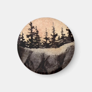 Imán Pinos oscuros en un acantilado puro con arte del c