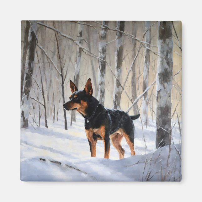 Imán Pinscher Miniatura Deja que nieve Navidad (Frente)