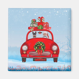 Imán Pinscher Miniatura Perro En Coche Con Papá Noel