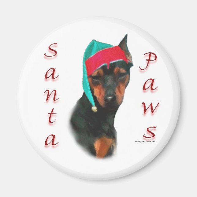 Imán Pinscher Santa Paws en miniatura (Frente)