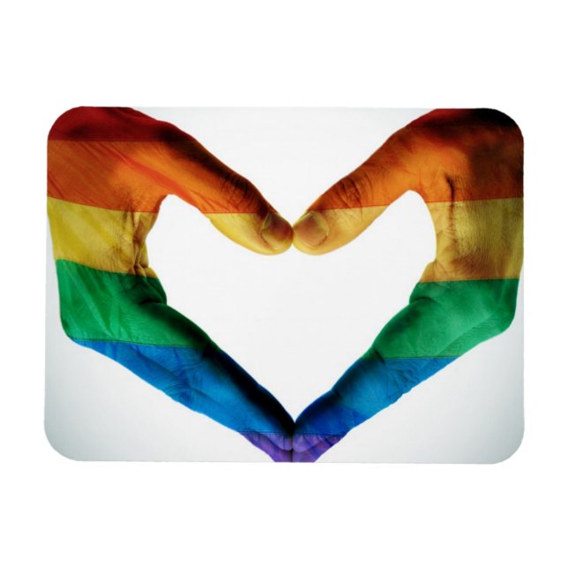 Imán Pintadas las manos como un corazón arco iris (Horizontal)