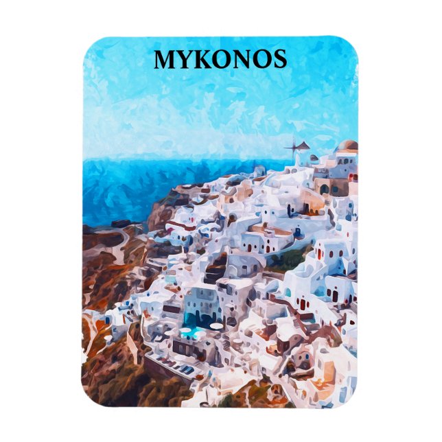 Imán Pintado de acuarela de Mykonos Grecia (Vertical)