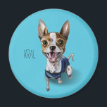 Imán Pintado de color de agua del perro de la rata del<br><div class="desc">Este es un ilustracion de un perro del Taco Terrier. Lleva ropa azul y tiene una cara muy feliz.</div>