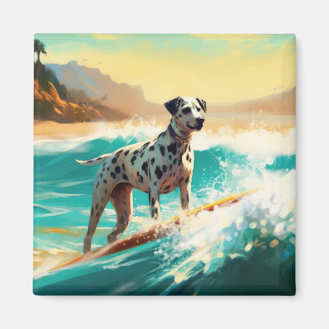 Imán Pintado de Dalmation Beach Surfing (Frente)