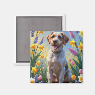 Imán Pintado de flores de primavera de Griffon con pelo