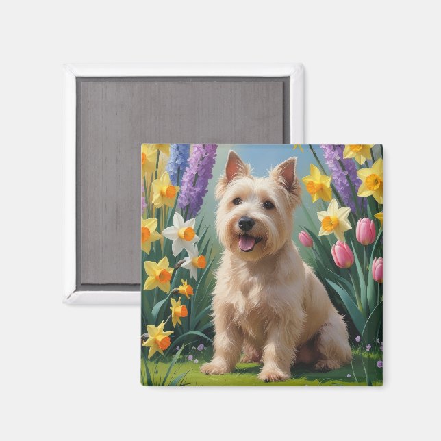 Imán Pintado de flores de primavera de perro de trigo (Anverso/Reverso)