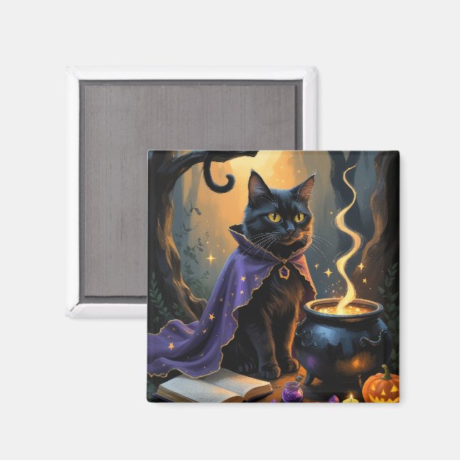 Imán Pintado de Halloween de gato negro (Anverso/Reverso)