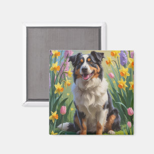 Imán Pintado de la primavera del perro pastor australia