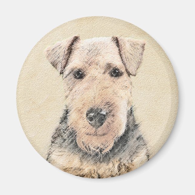 Imán Pintado de Welsh Terrier - Arte de Perro Original. (Frente)