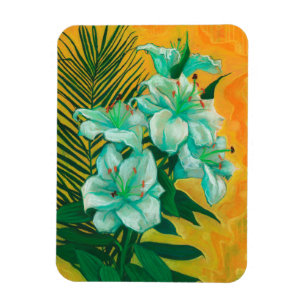 Imán Pintado Pastel de Flores y Hojas de Palma