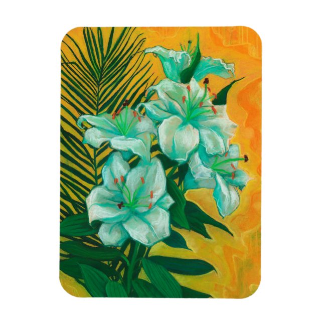 Imán Pintado Pastel de Flores y Hojas de Palma (Vertical)